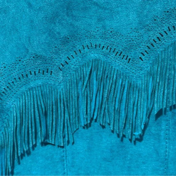 Chico’s Fringe Suede Jacket Shacket Turquoise Festival Western - S - Picture 3 of 6